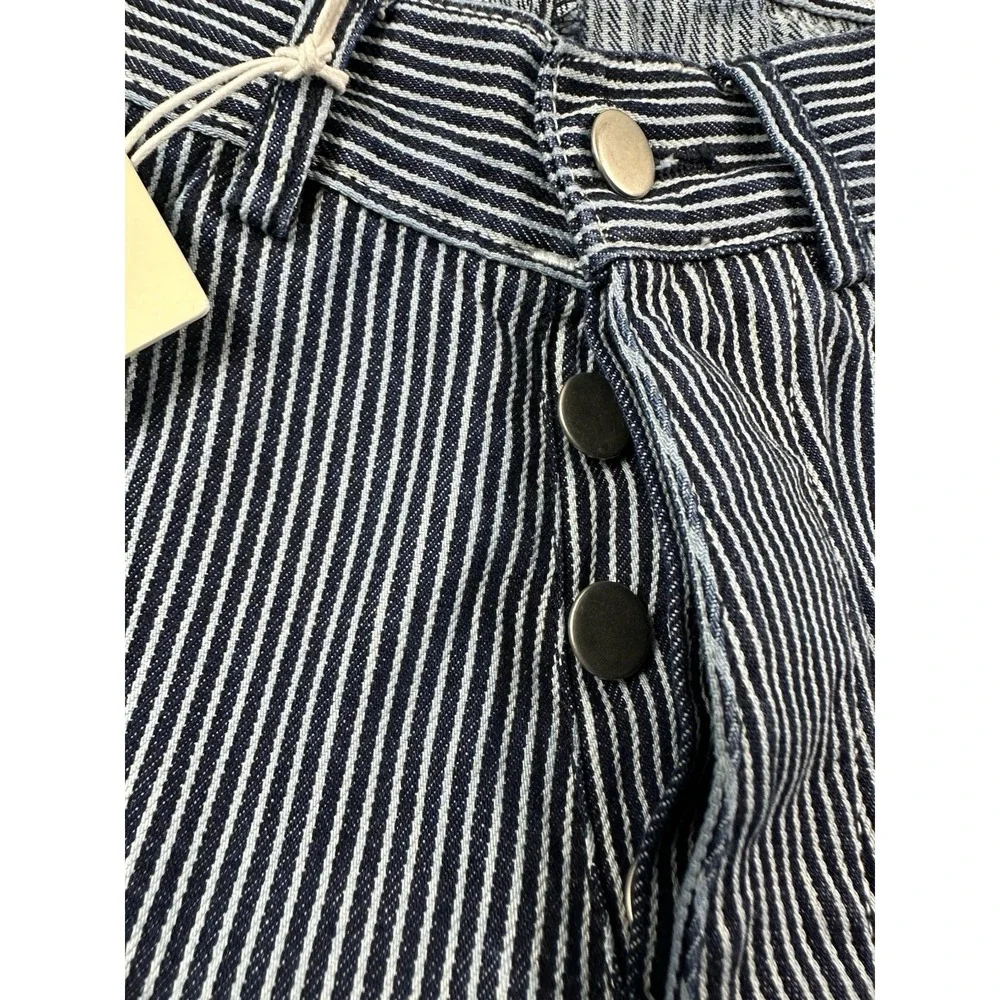 Alex Crane Blue Navy Striped Button Fly Utility Indigo Jean Size 28x30 NWT